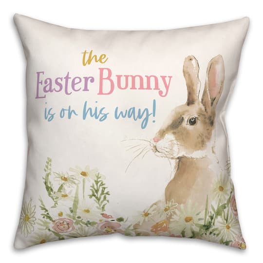 Easter Bunny On His Way 18&#x22; x 18&#x22; Throw Pillow